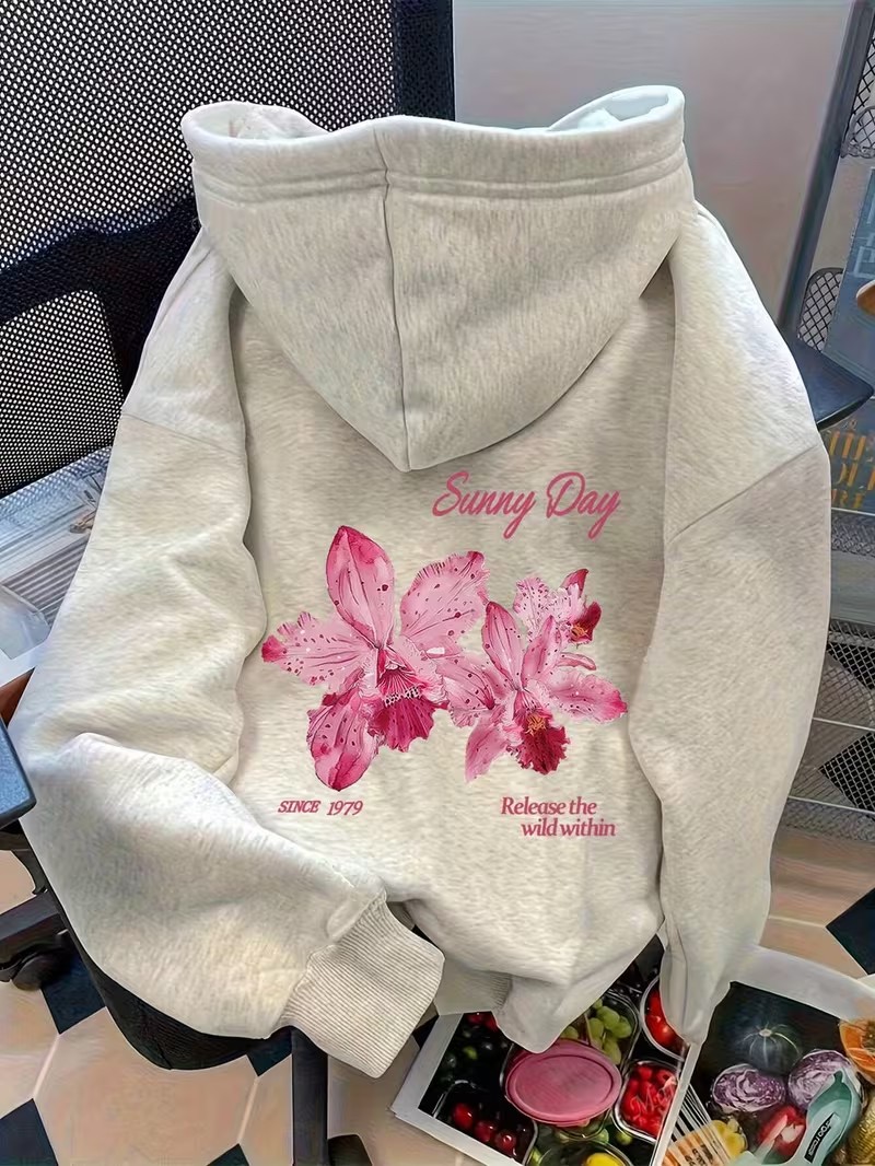 Casual Retro Flower Print Hood - Plant Parent Hoodie recension och pris
